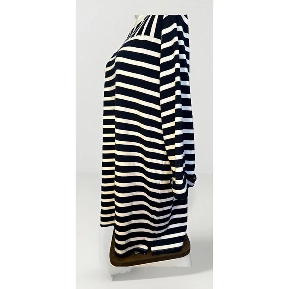 LOFT Size XL Blue & White‎ Striped 3/4 Sleeve Thick Tunic EUC - Picture 3 of 5
